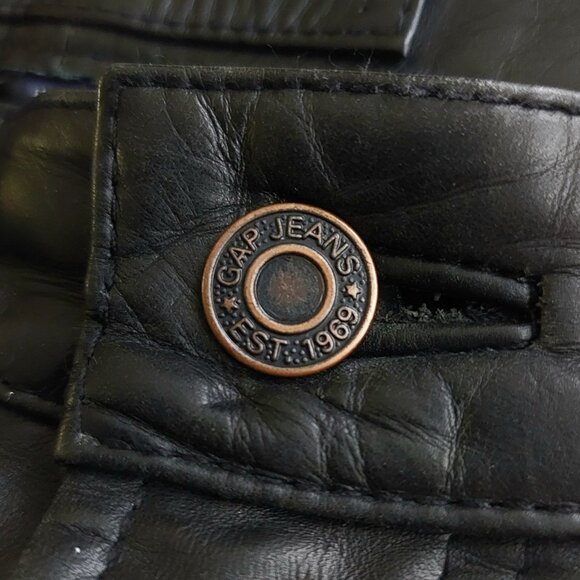 (SOLD) Vintage Y2K Gap Black Leather Boot Cut Pants Size 30 - Picture 6 of 9